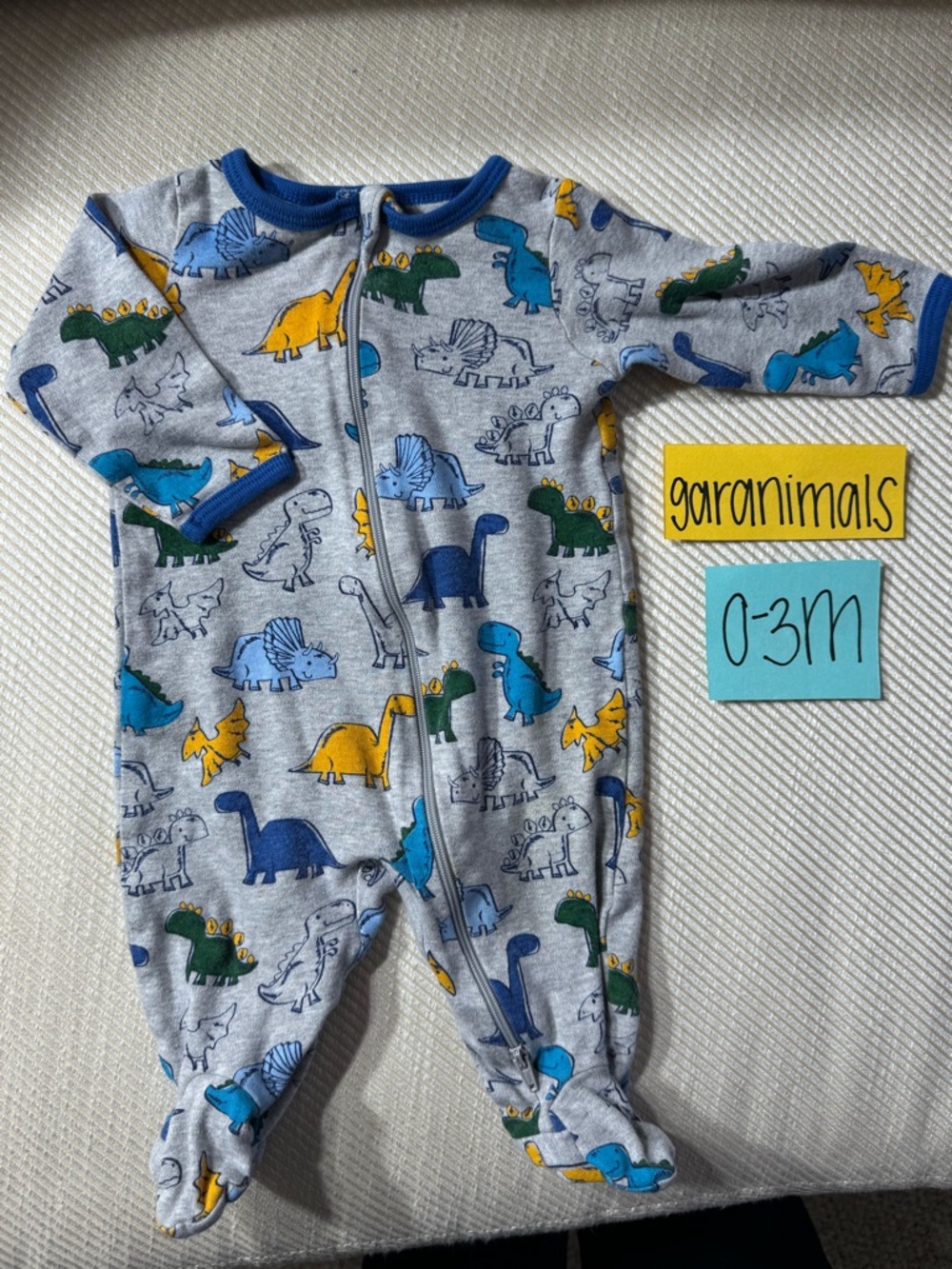 NWOT Garanimals Gray Multi Color Dino Infant Footies, 0-3 Months